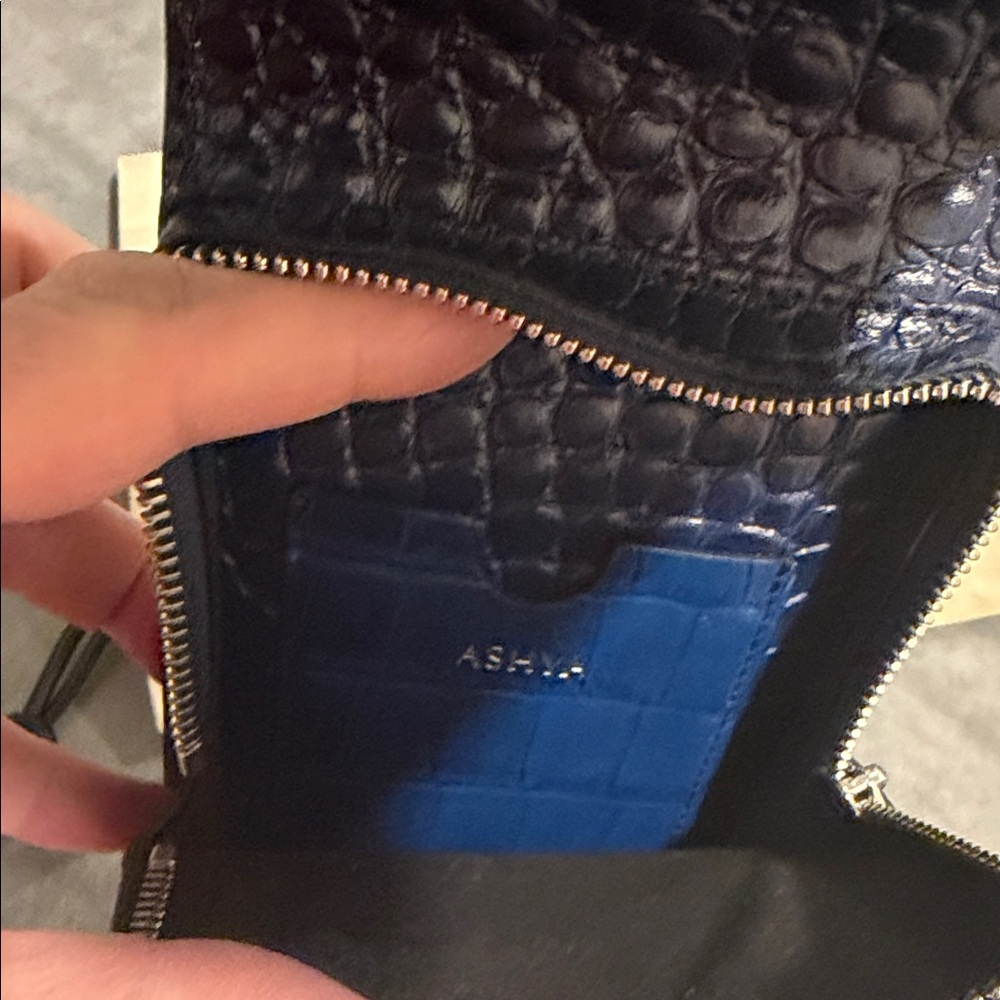 Blue Croc-Embossed Unisex Bolo Bag - Picture 8 of 14